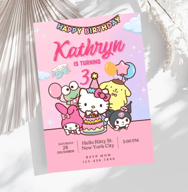 Editable Kitty Birthday Invitation